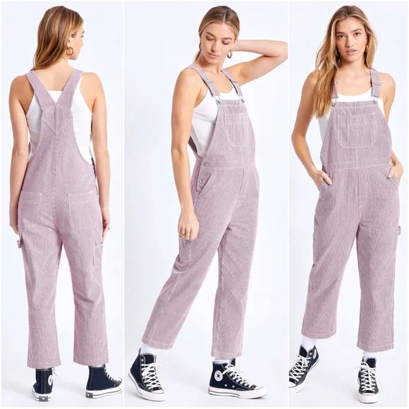 Brixton Christina Red White Checkerboard Denim Carpenter Overall Work Wear large - Picture 16 of 16